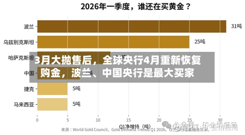 3月大抛售后	，全球央行4月重新恢复购金，波兰、中国央行是最大买家-第3张图片