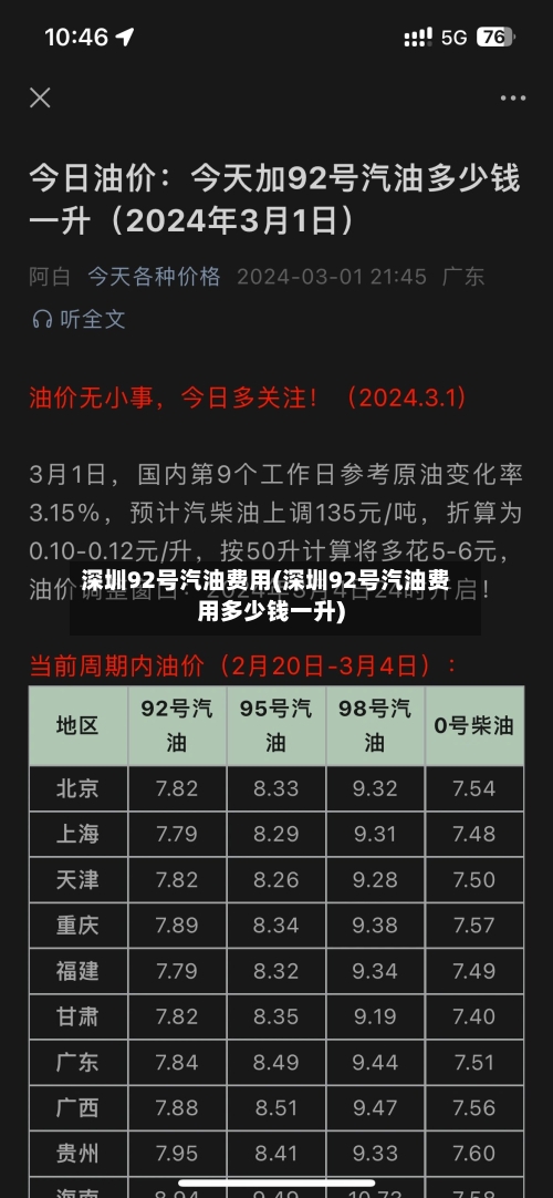 深圳92号汽油费用(深圳92号汽油费用多少钱一升)-第2张图片