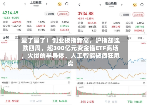 晕了晕了！创业板指新高，沪指却连跌四周，超300亿元资金借ETF离场	，火爆的半导体、人工智能被疯狂甩卖-第2张图片